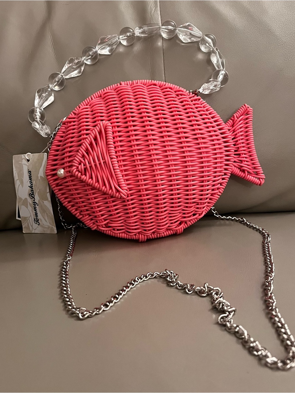 Tommy Bahama pink fish wicker crossbody & clutch w detachable handles(2)- BNWT